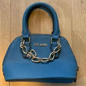 Mini Steve Madden Mini Hand Bag Purse Top Handle No Strap Blue Silver Hardware